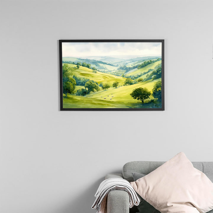 Howardian Hills England Watercolor Poster Howardian Hills Travel Print Countryside Landscape Painting Wall Art UK Souvenir