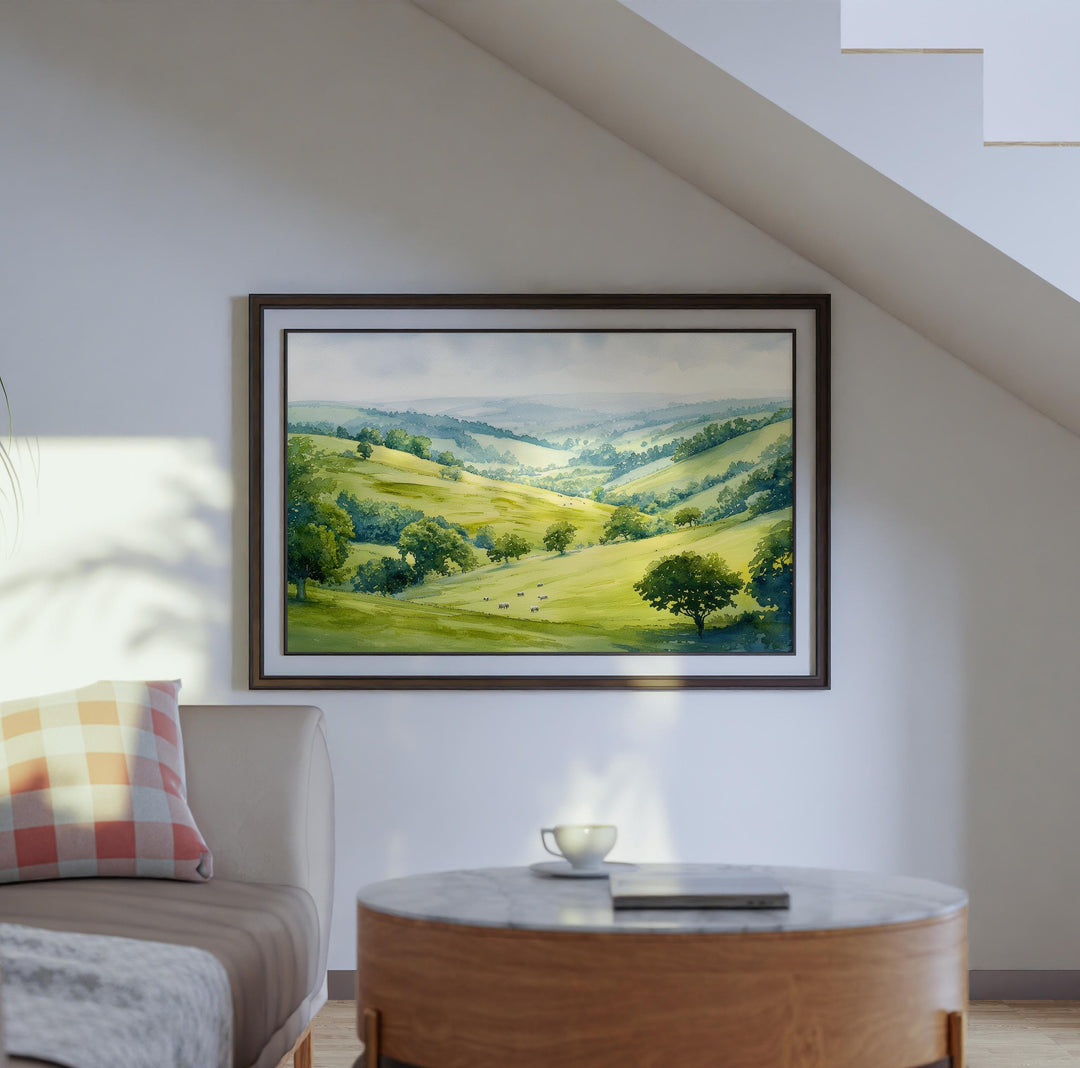 Howardian Hills England Watercolor Poster Howardian Hills Travel Print Countryside Landscape Painting Wall Art UK Souvenir
