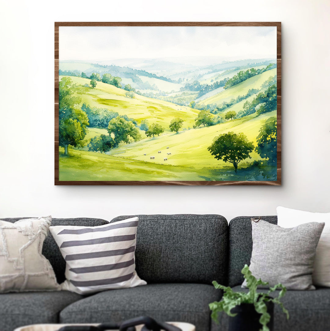 Howardian Hills England Watercolor Poster Howardian Hills Travel Print Countryside Landscape Painting Wall Art UK Souvenir