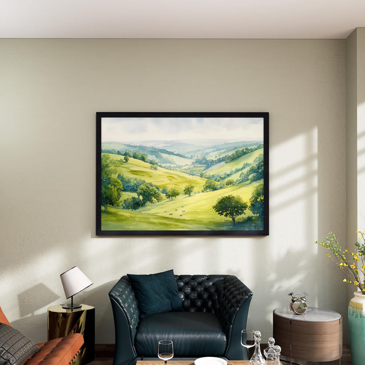 Howardian Hills England Watercolor Poster Howardian Hills Travel Print Countryside Landscape Painting Wall Art UK Souvenir