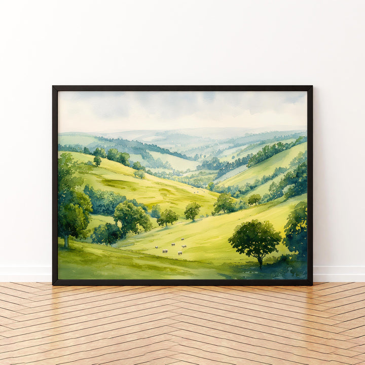 Howardian Hills England Watercolor Poster Howardian Hills Travel Print Countryside Landscape Painting Wall Art UK Souvenir