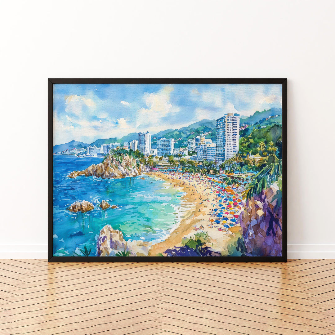Acapulco Mexico Watercolor Poster Acapulco Travel Print Beach Landscape Painting Coastal Wall Art Latin America Souvenir