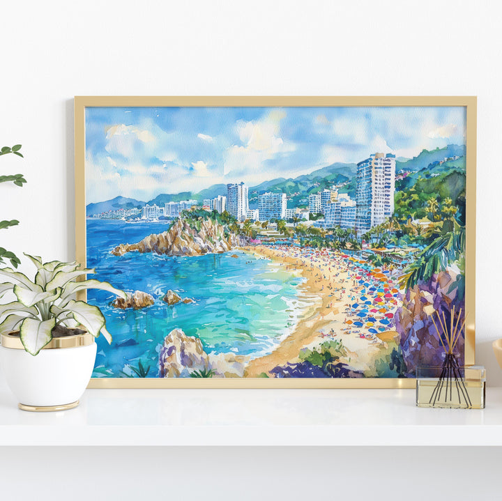 Acapulco Mexico Watercolor Poster Acapulco Travel Print Beach Landscape Painting Coastal Wall Art Latin America Souvenir