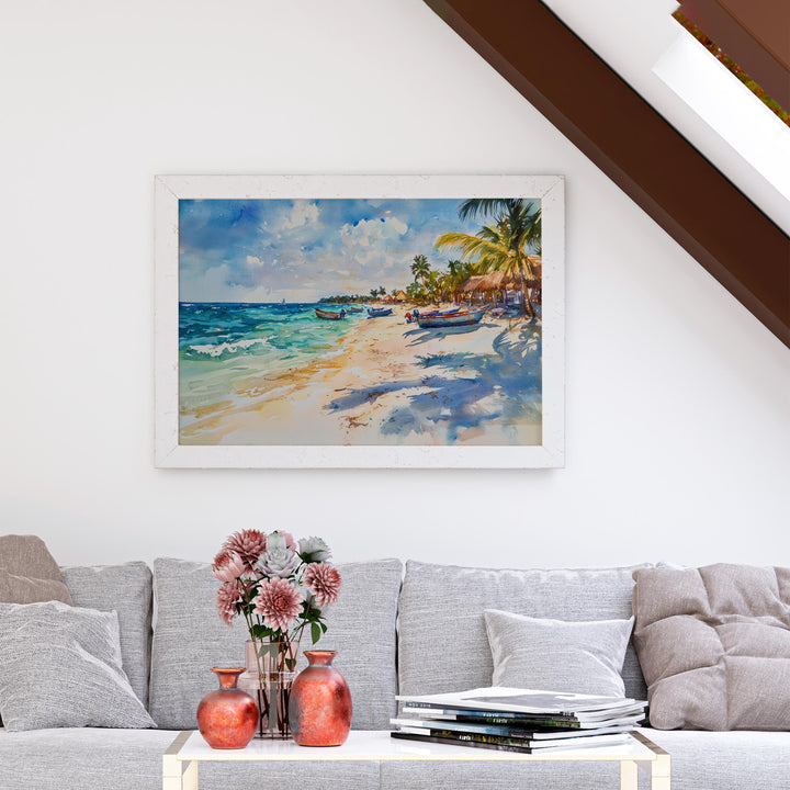 Akumal Mexico Watercolor Poster Akumal Travel Print Beach Landscape Painting Coastal Wall Art Caribbean Souvenir