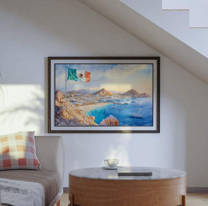 Cabo San Lucas Mexico Watercolor Poster Cabo Travel Print Beach Landscape Painting Coastal Wall Art Baja California Souvenir