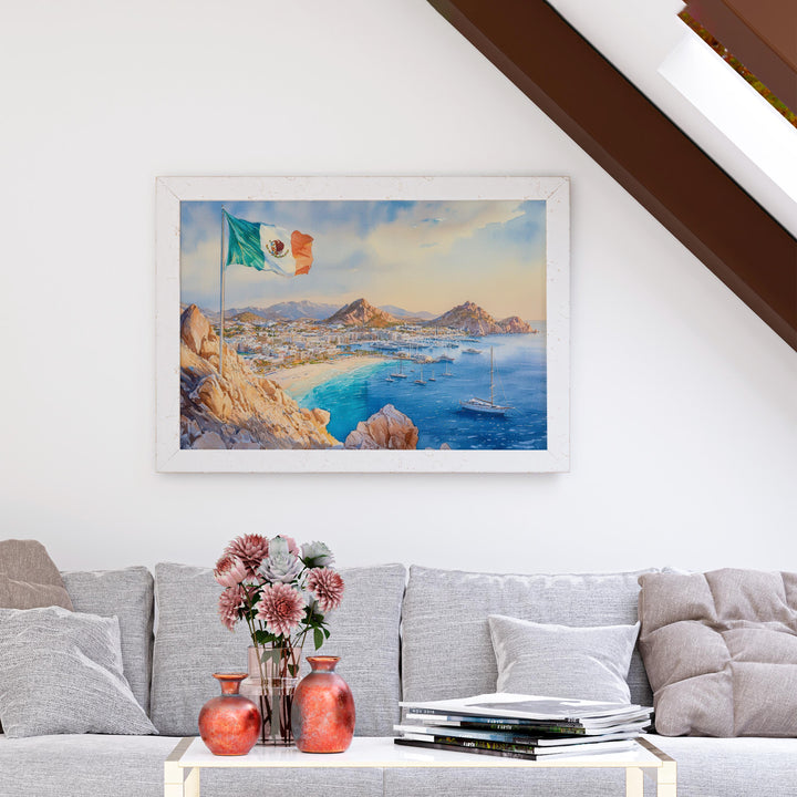 Cabo San Lucas Mexico Watercolor Poster Cabo Travel Print Beach Landscape Painting Coastal Wall Art Baja California Souvenir