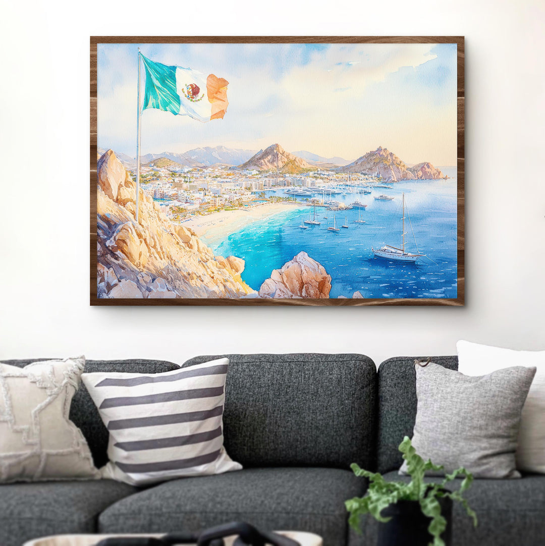 Cabo San Lucas Mexico Watercolor Poster Cabo Travel Print Beach Landscape Painting Coastal Wall Art Baja California Souvenir