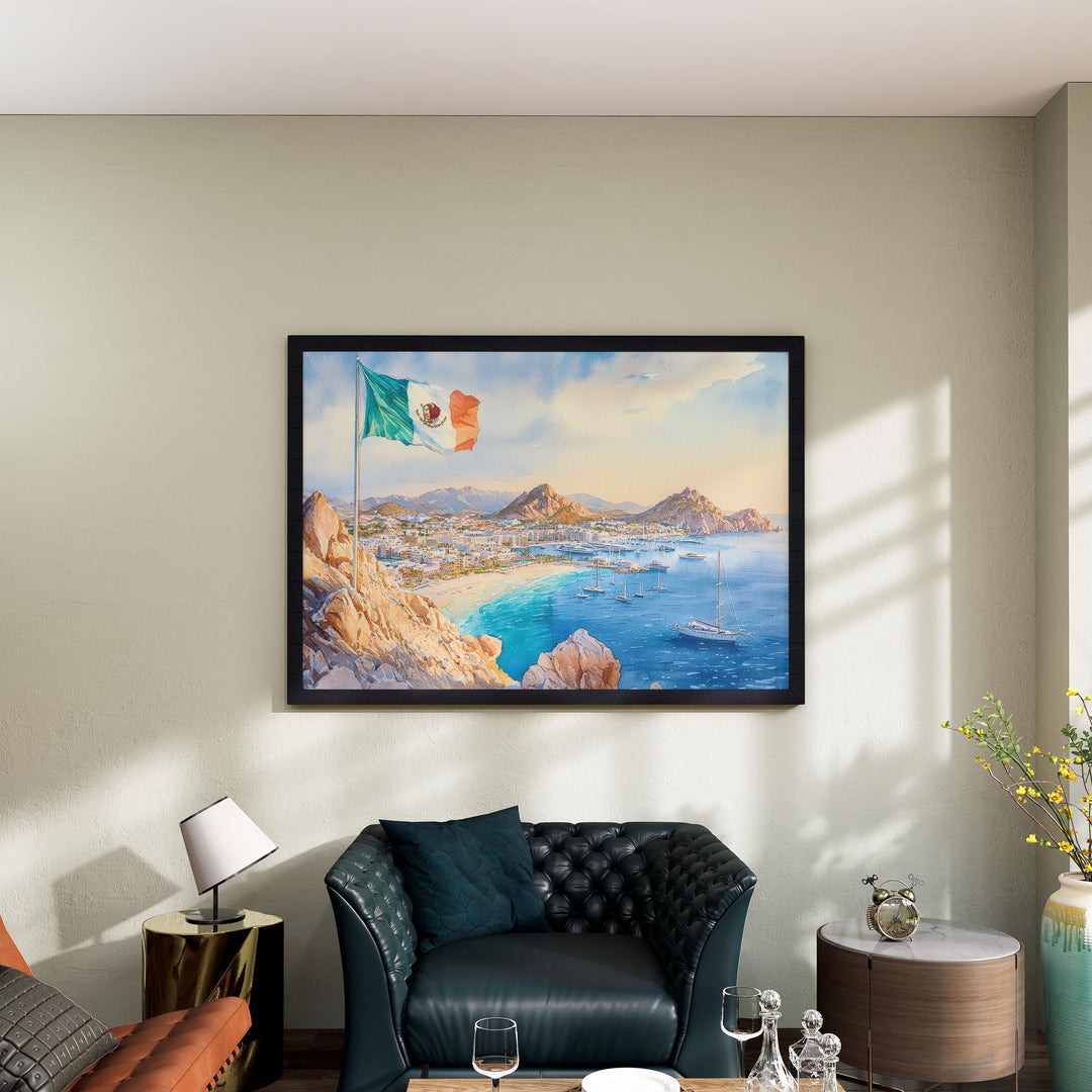 Cabo San Lucas Mexico Watercolor Poster Cabo Travel Print Beach Landscape Painting Coastal Wall Art Baja California Souvenir