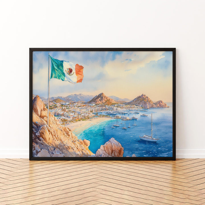 Cabo San Lucas Mexico Watercolor Poster Cabo Travel Print Beach Landscape Painting Coastal Wall Art Baja California Souvenir