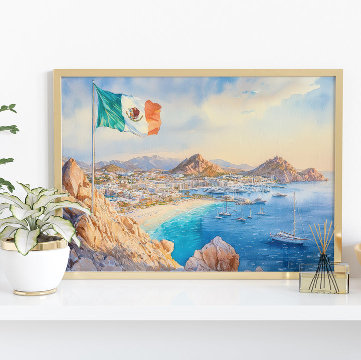 Cabo San Lucas Mexico Watercolor Poster Cabo Travel Print Beach Landscape Painting Coastal Wall Art Baja California Souvenir