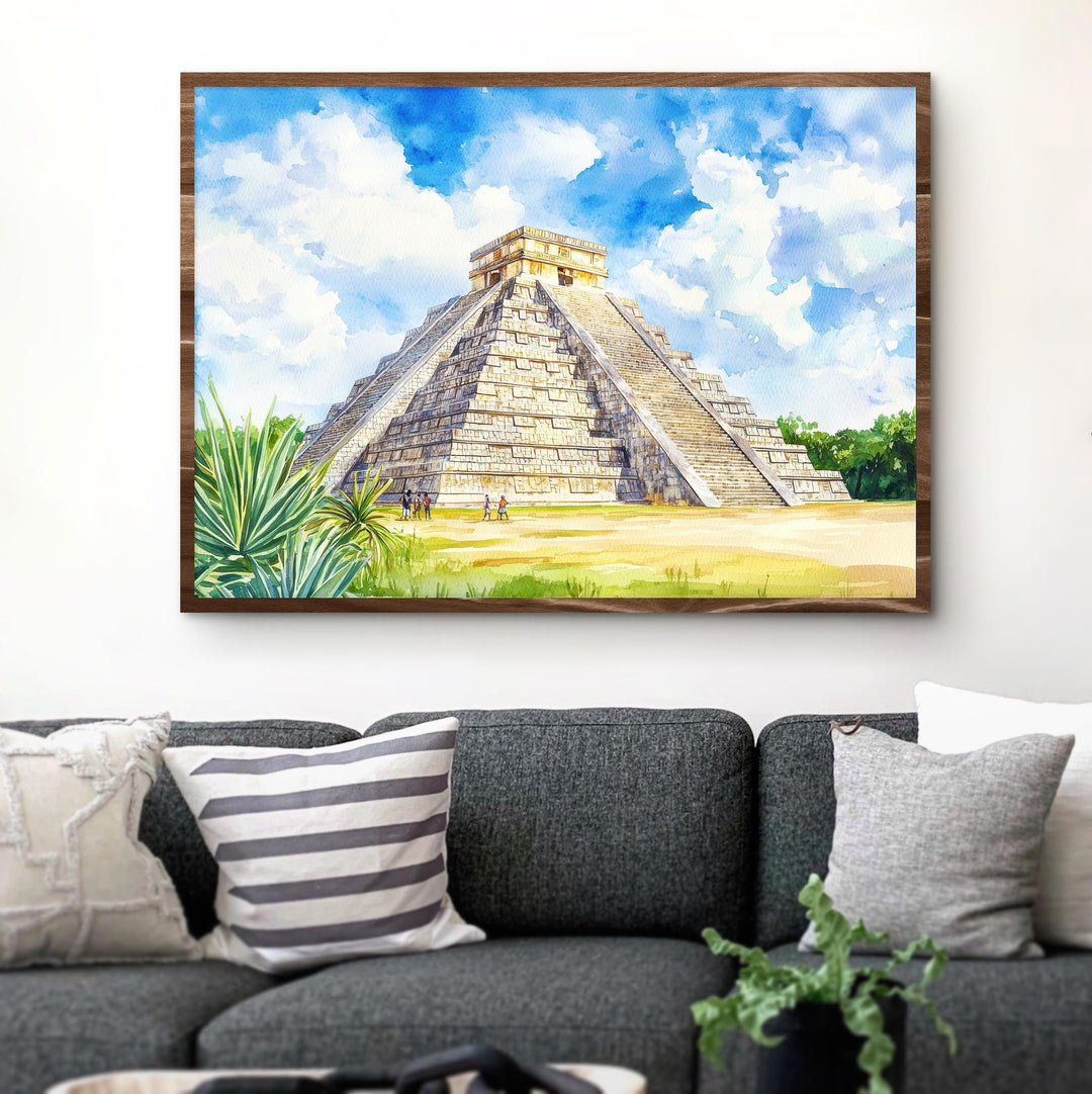 Chichén Itzá Mexico Watercolor Poster Chichén Itzá Travel Print Mayan Pyramid Painting Wall Art Yucatán Souvenir