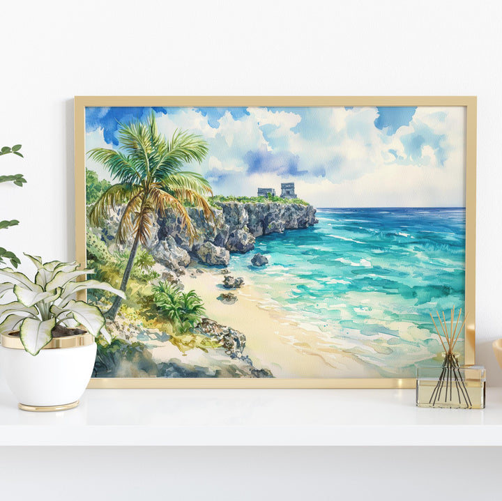 Cozumel Mexico Watercolor Poster Cozumel Travel Print Island Beach Painting Coastal Wall Art Caribbean Souvenir