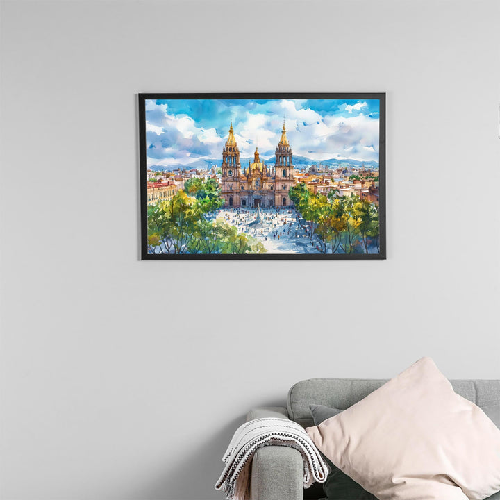 Guadalajara Mexico Watercolor Poster Guadalajara Travel Print Cityscape Painting Cathedral Wall Art Latin America Souvenir
