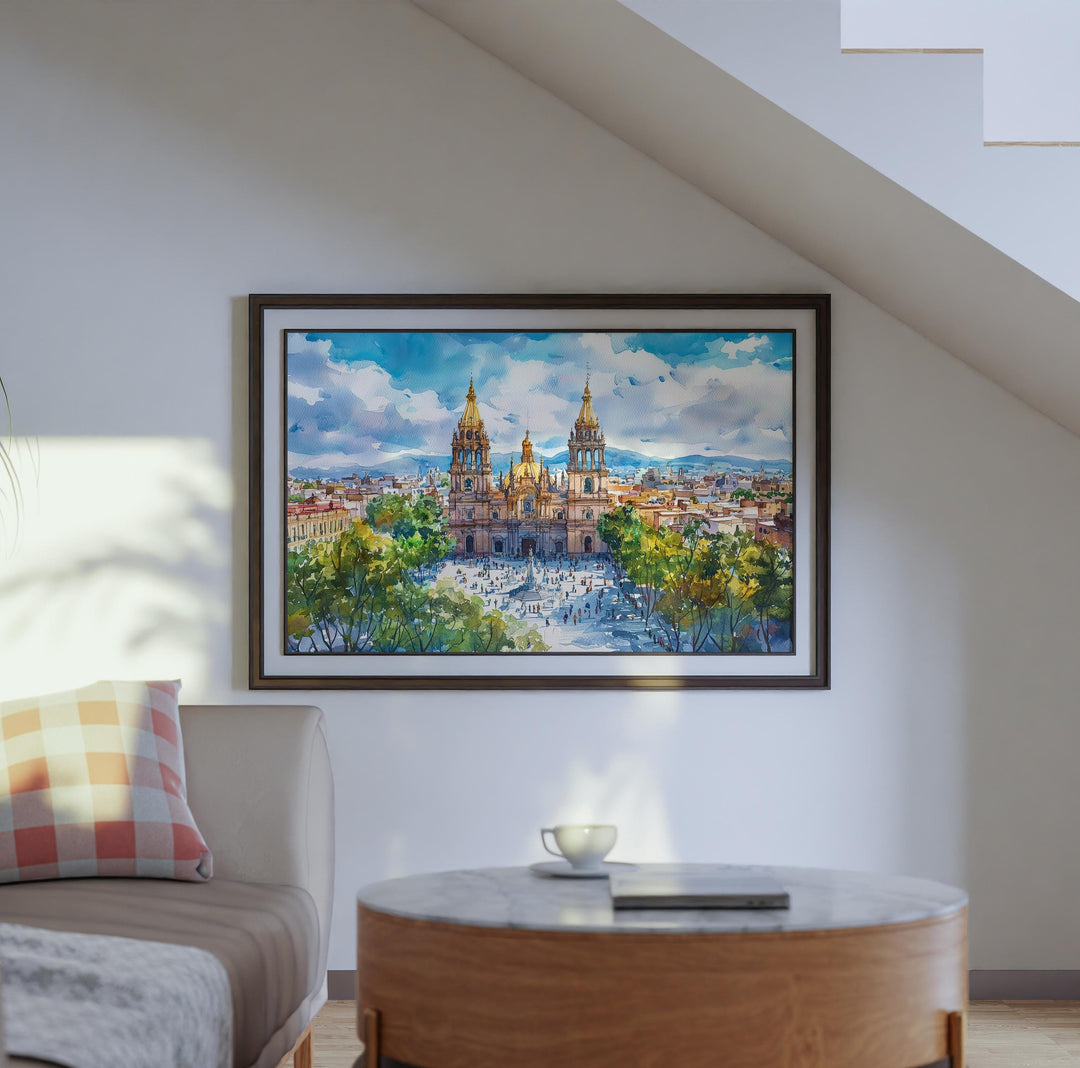 Guadalajara Mexico Watercolor Poster Guadalajara Travel Print Cityscape Painting Cathedral Wall Art Latin America Souvenir