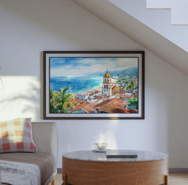 Puerto Vallarta Mexico Watercolor Poster Puerto Vallarta Travel Print Beach Landscape Painting Wall Art Pacific Coast Souvenir