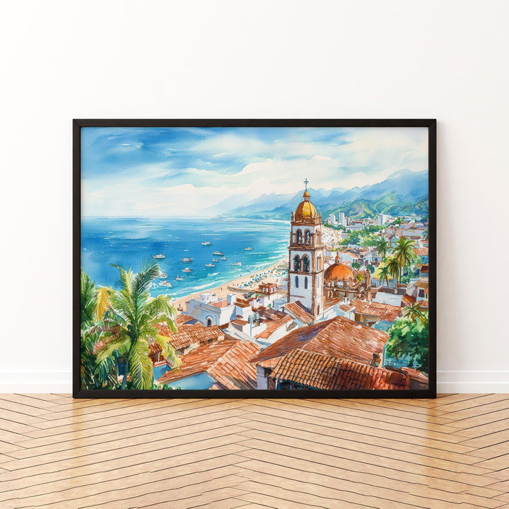 Puerto Vallarta Mexico Watercolor Poster Puerto Vallarta Travel Print Beach Landscape Painting Wall Art Pacific Coast Souvenir