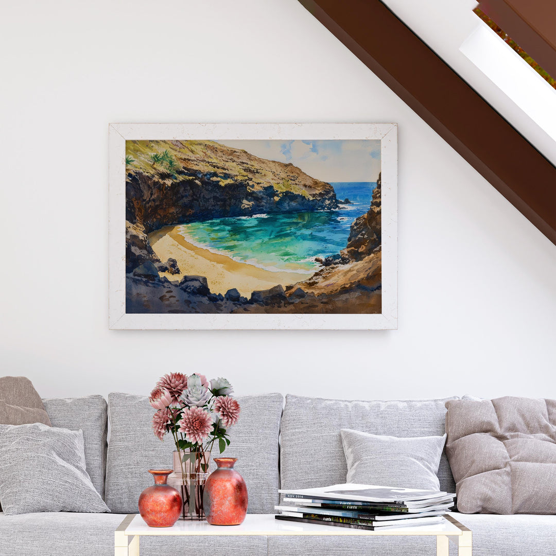 Green Sand Beach Hawaii Watercolor Poster Big Island Travel Print Coastal Landscape Painting Tropical Wall Art Souvenir
