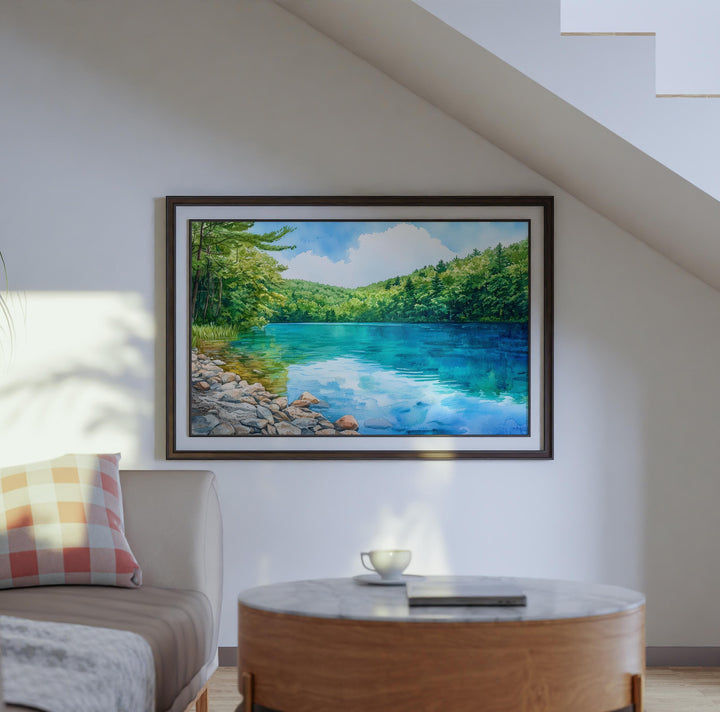 Green Lake State Park New York Watercolor Poster Green Lake Travel Print Landscape Painting Wall Art Upstate Souvenir