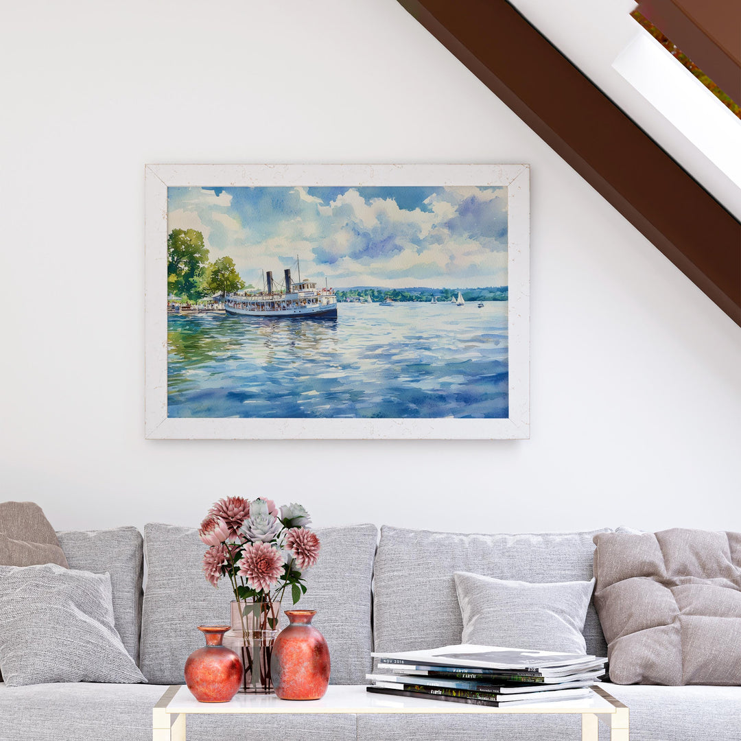 Chautauqua Lake New York Watercolor Poster Chautauqua Travel Print Lake Landscape Painting Wall Art Upstate Souvenir