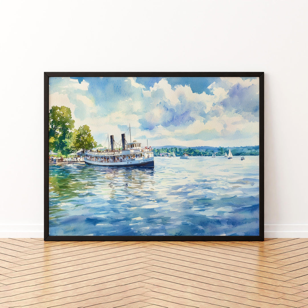 Chautauqua Lake New York Watercolor Poster Chautauqua Travel Print Lake Landscape Painting Wall Art Upstate Souvenir