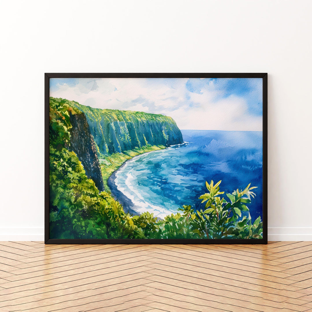 Big Island Hawaii Watercolor Poster Hawaii Travel Print Island Landscape Painting Coastal Wall Art Tropical Paradise Souvenir
