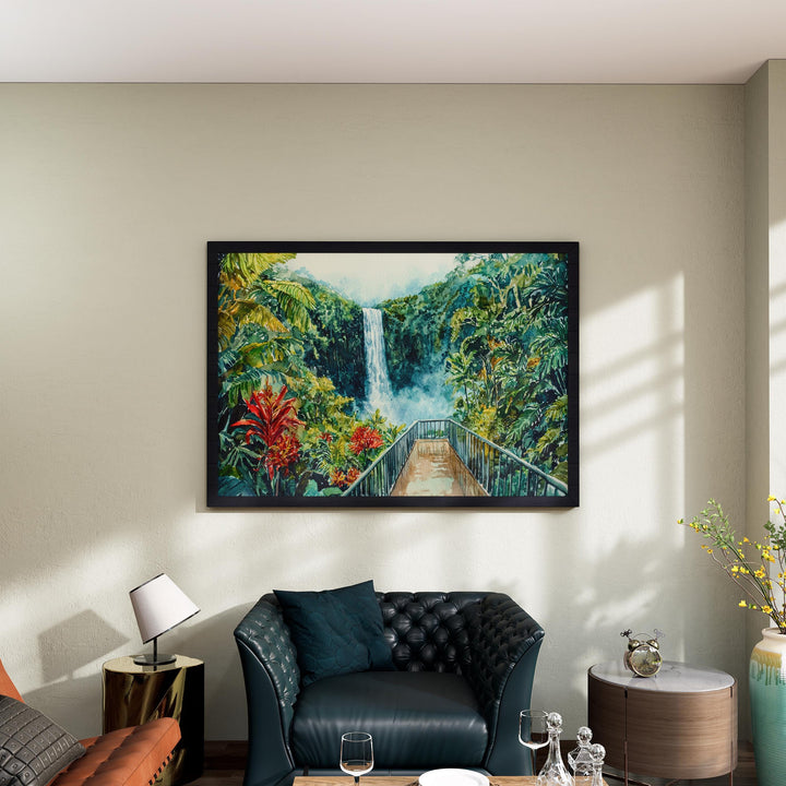 Akaka Falls State Park Hawaii Watercolor Poster Big Island Travel Print Waterfall Landscape Painting Tropical Wall Art Souvenir