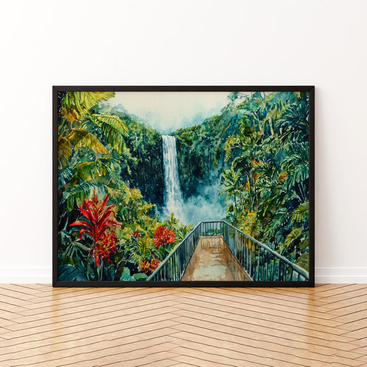 Akaka Falls State Park Hawaii Watercolor Poster Big Island Travel Print Waterfall Landscape Painting Tropical Wall Art Souvenir