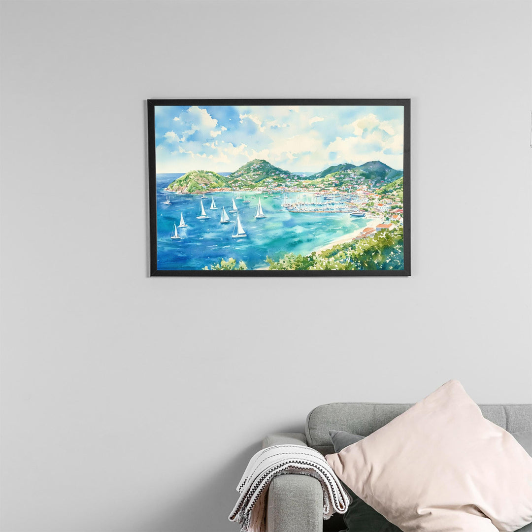 Saint Maarten Watercolor Poster Caribbean Travel Print Beach Landscape Painting Coastal Wall Art Island Souvenir