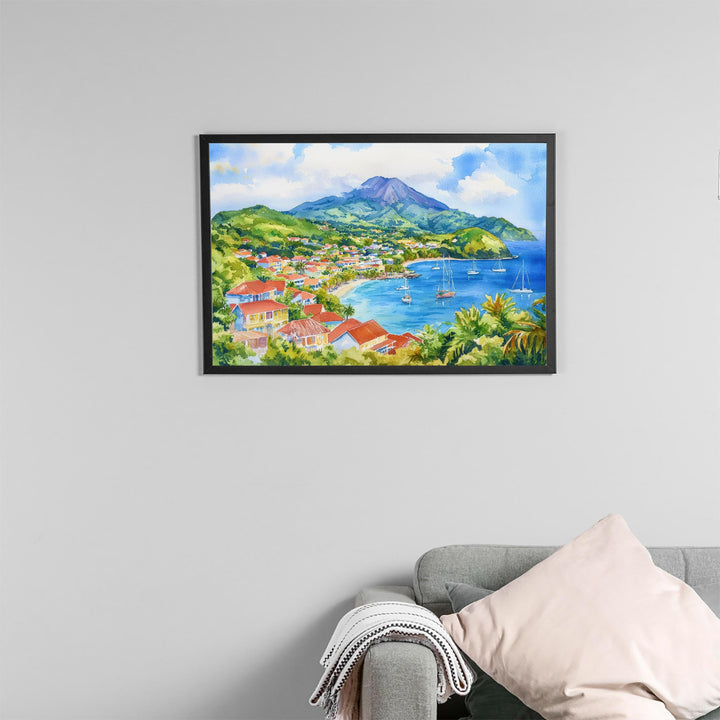 Martinique Watercolor Poster Caribbean Travel Print Island Landscape Painting Coastal Wall Art French Antilles Souvenir