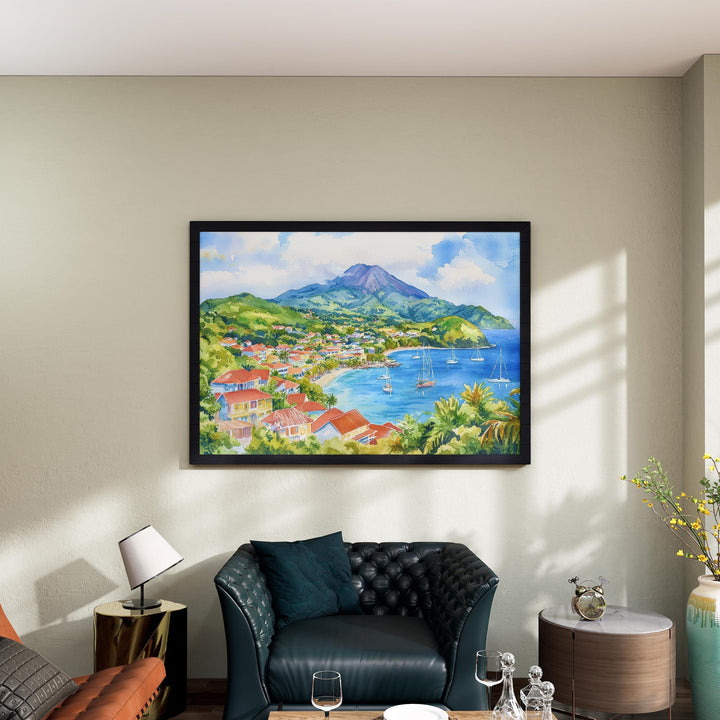 Martinique Watercolor Poster Caribbean Travel Print Island Landscape Painting Coastal Wall Art French Antilles Souvenir