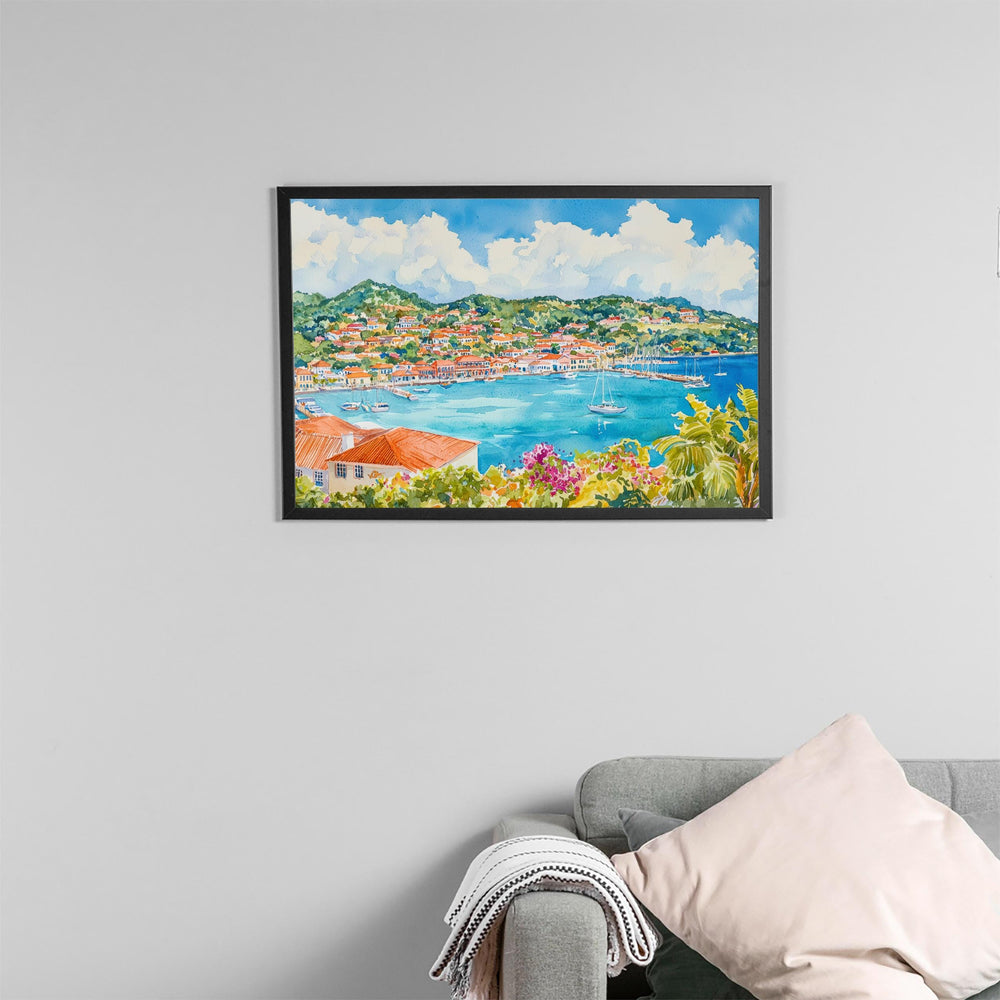 Grenada Watercolor Poster Caribbean Travel Print Island Landscape Painting Coastal Wall Art Tropical Souvenir