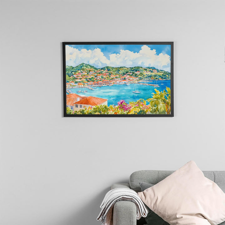 Grenada Watercolor Poster Caribbean Travel Print Island Landscape Painting Coastal Wall Art Tropical Souvenir
