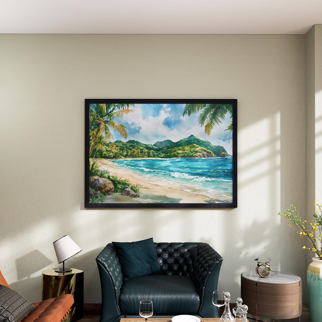 Grenada Watercolor Poster Caribbean Travel Print Island Landscape Painting Coastal Wall Art Tropical Souvenir