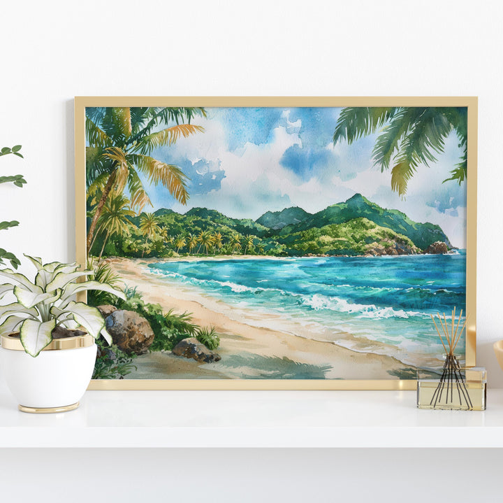 Grenada Watercolor Poster Caribbean Travel Print Island Landscape Painting Coastal Wall Art Tropical Souvenir