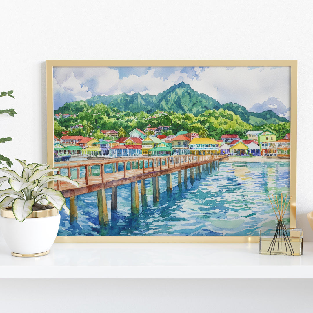 Dominica Watercolor Poster Caribbean Travel Print Island Landscape Painting Coastal Wall Art Tropical Souvenir