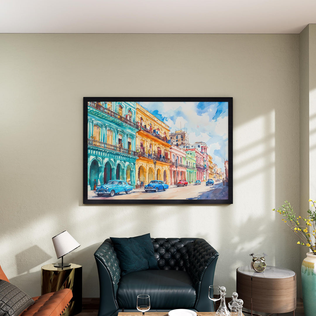 Cuba Watercolor Poster Caribbean Travel Print Havana Street Painting Colonial Architecture Wall Art Island Souvenir