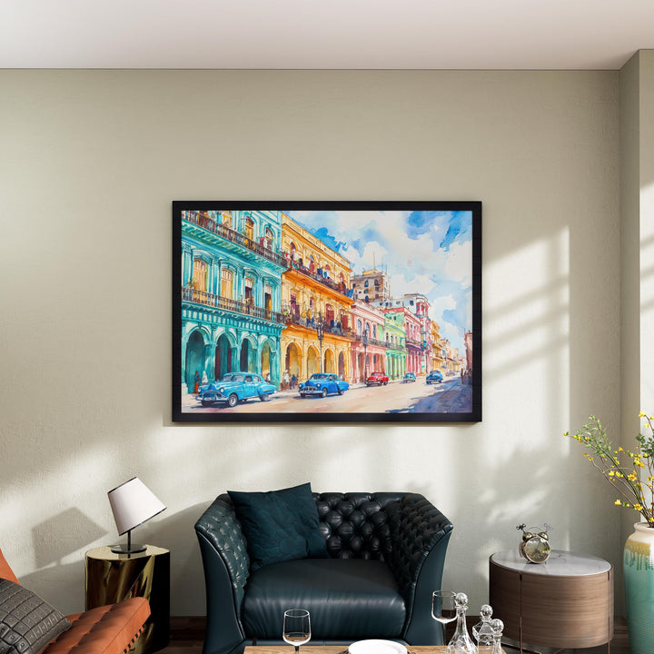 Cuba Watercolor Poster Caribbean Travel Print Havana Street Painting Colonial Architecture Wall Art Island Souvenir