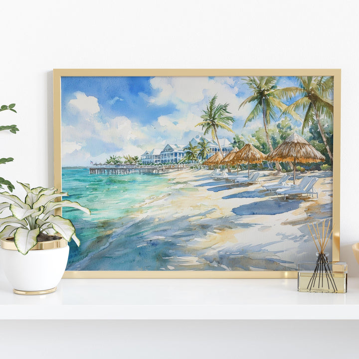 Bahamas Watercolor Poster Caribbean Travel Print Beach Landscape Painting Coastal Wall Art Tropical Island Souvenir