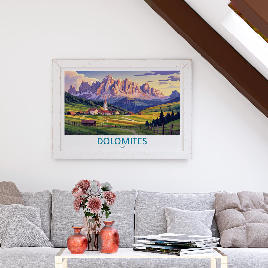 Dolomites Italy Landscape Travel Poster Scenic Alpine Mountain Wall Art European Nature Print Italy Alps Decor Modern Travel Artwork