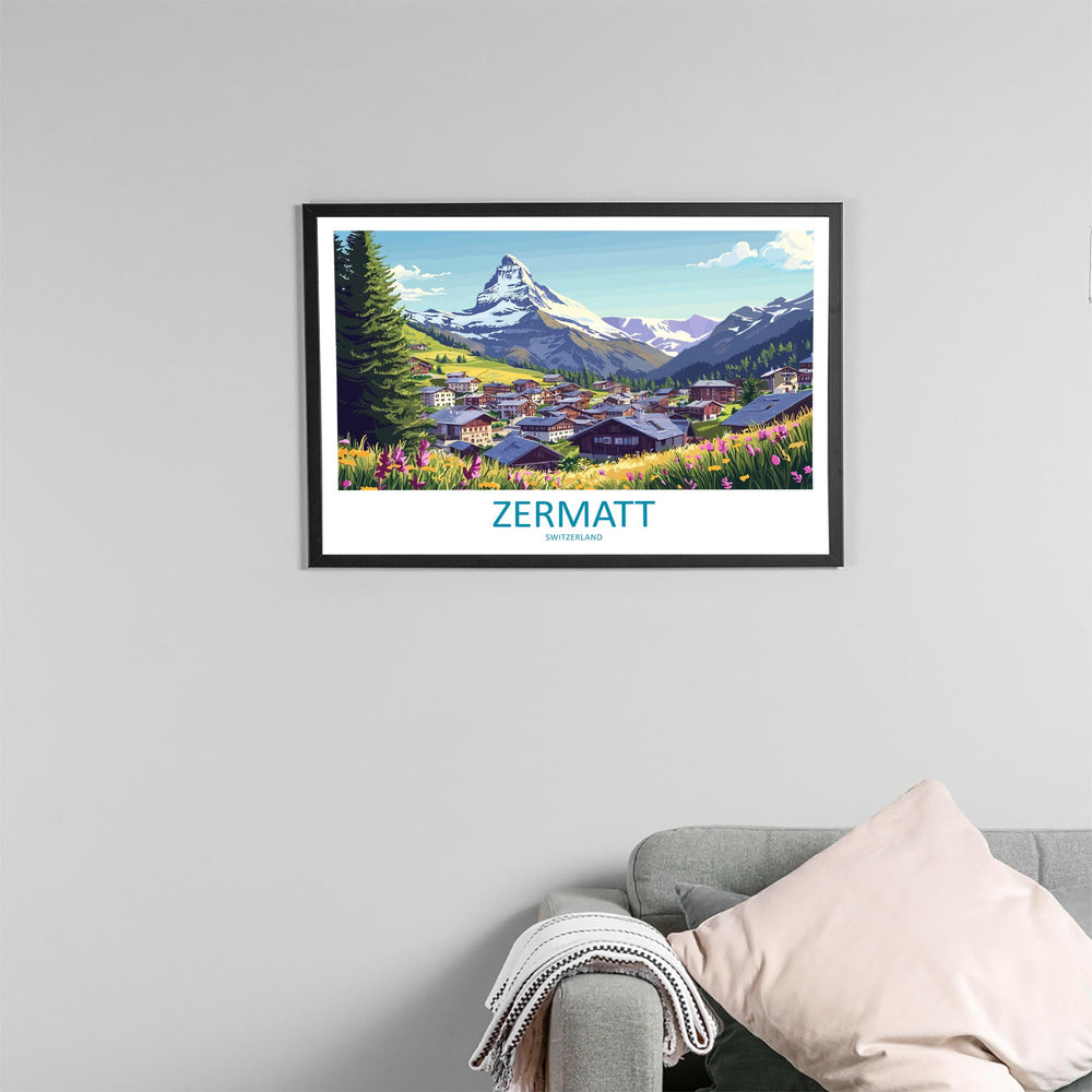 Zermatt Switzerland Landscape Travel Poster Scenic Alpine Mountain Wall Art Matterhorn Print Swiss Alps Decor European Nature Artwork