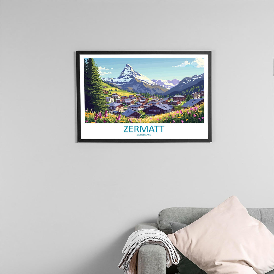 Zermatt Switzerland Landscape Travel Poster Scenic Alpine Mountain Wall Art Matterhorn Print Swiss Alps Decor European Nature Artwork