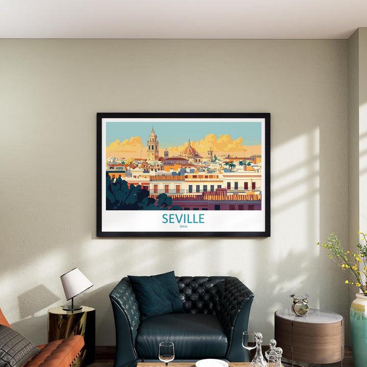 Seville Spain Landscape Travel Poster Scenic City Wall Art Spanish Architecture Print Europe Decor Andalusia Cityscape Travel Artwork