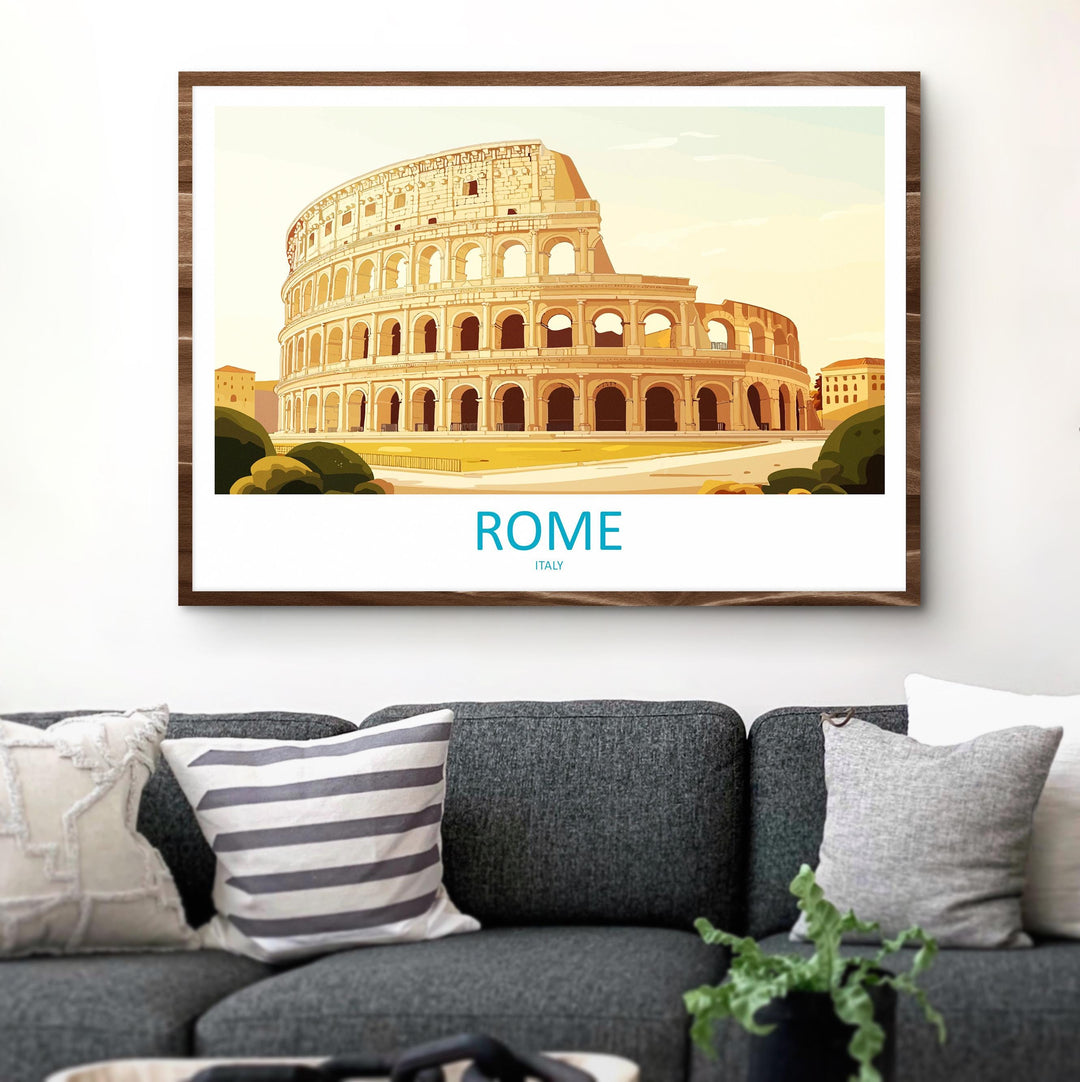 Rome Italy Landscape Travel Poster Scenic City Wall Art Ancient Architecture Print European Decor Historic Rome Cityscape Artwork