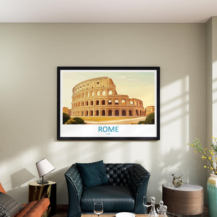 Rome Italy Landscape Travel Poster Scenic City Wall Art Ancient Architecture Print European Decor Historic Rome Cityscape Artwork