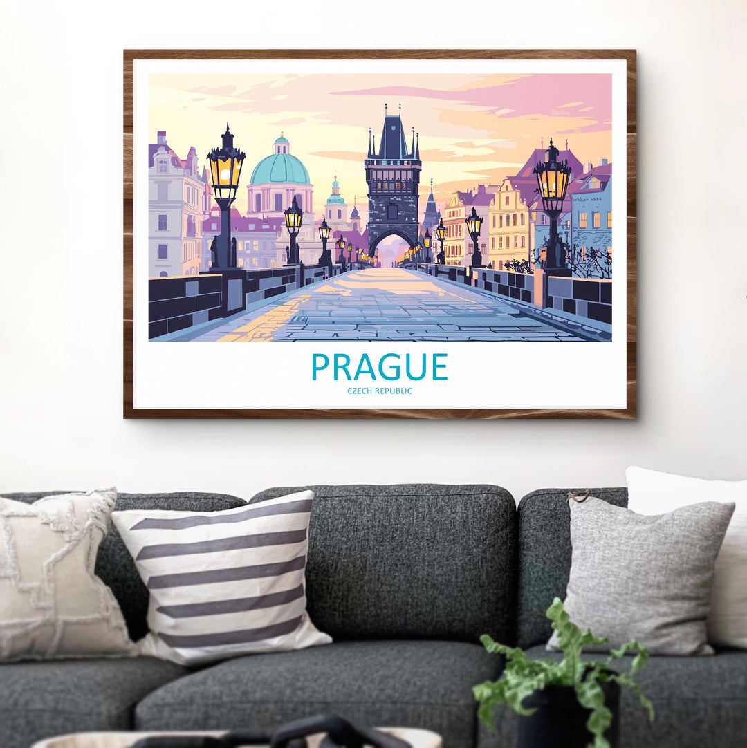 Prague Czech Republic Landscape Travel Poster Scenic City Wall Art Historic Architecture Print Europe Decor Old Town Artwork