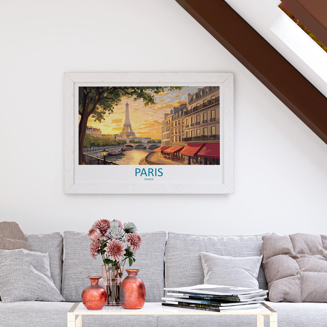 Paris France Landscape Travel Poster Scenic City Wall Art Eiffel Tower Architecture Print European Decor Romantic Paris Artwork