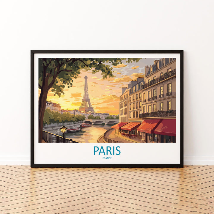 Paris France Landscape Travel Poster Scenic City Wall Art Eiffel Tower Architecture Print European Decor Romantic Paris Artwork