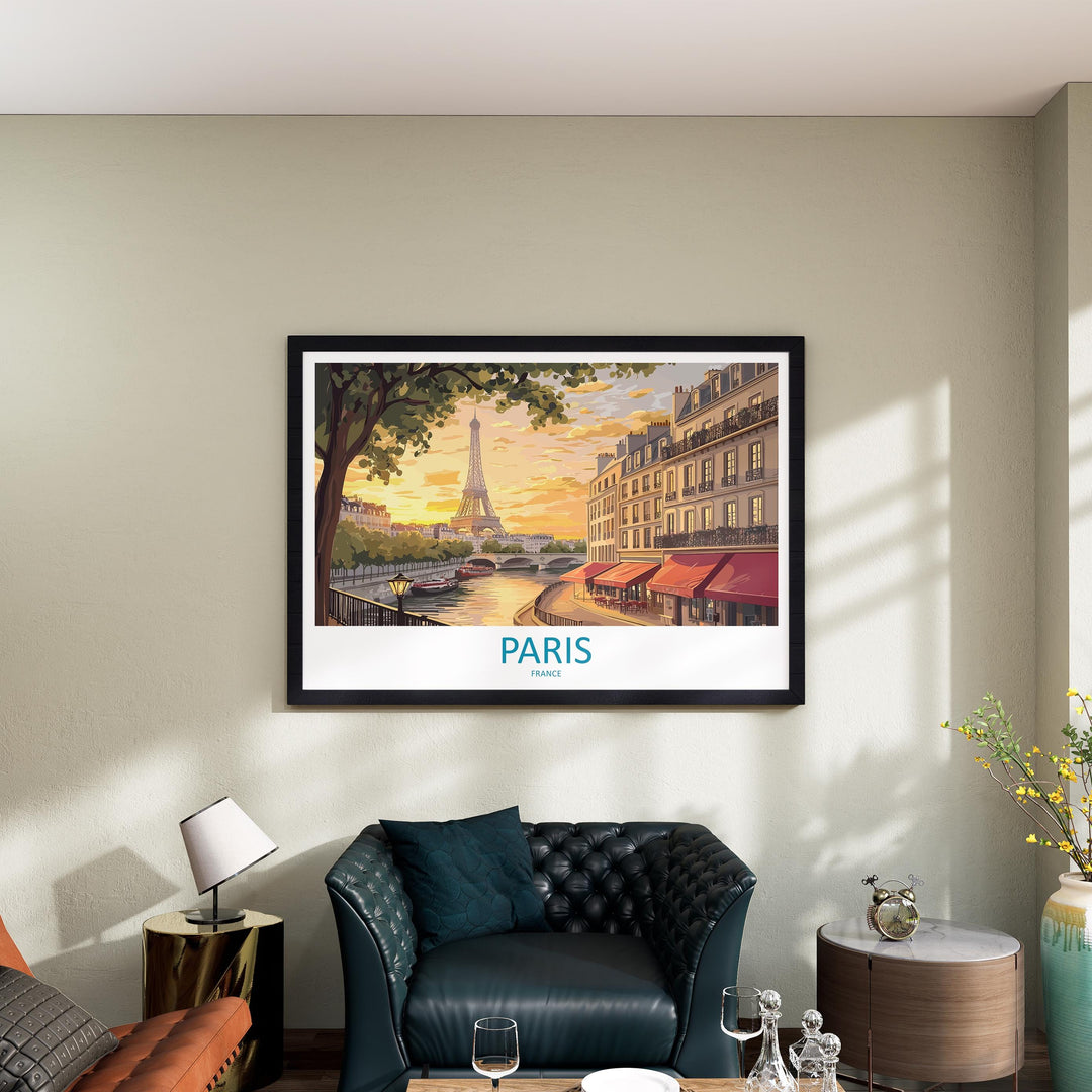 Paris France Landscape Travel Poster Scenic City Wall Art Eiffel Tower Architecture Print European Decor Romantic Paris Artwork