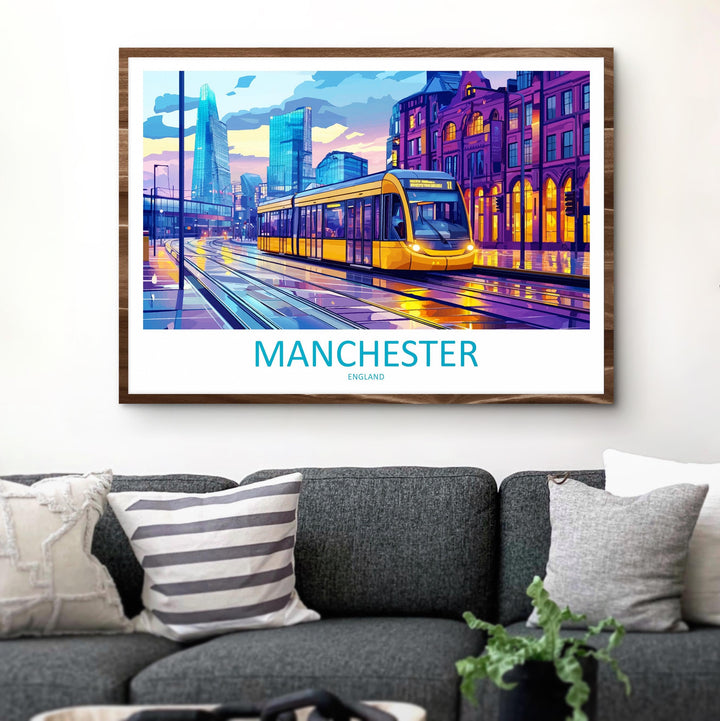 Manchester England Landscape Travel Poster Scenic City Wall Art UK Architecture Print Northern England Decor Modern City Artwork