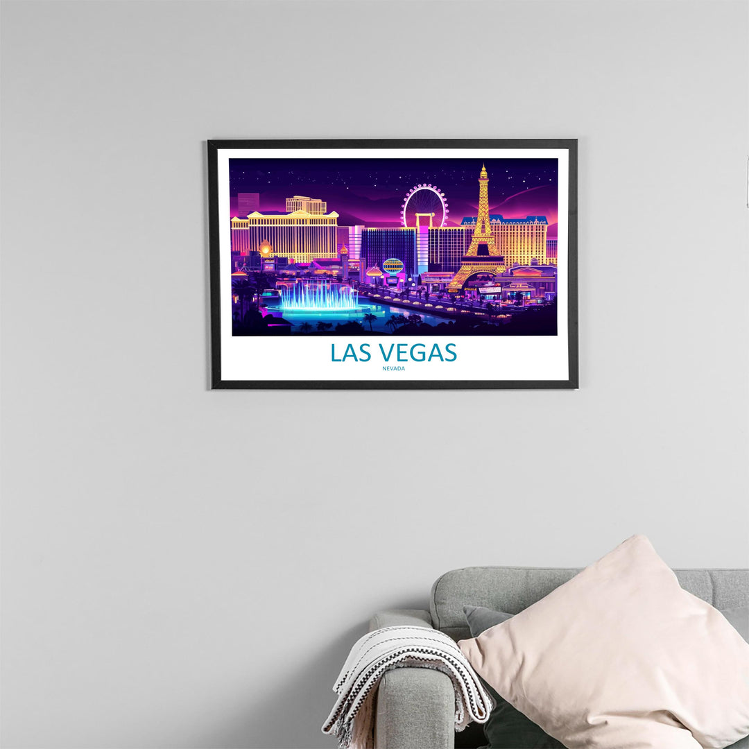Las Vegas Nevada Landscape Travel Poster Scenic City Skyline Wall Art Modern Strip Architecture Print USA Decor Vibrant Vegas Artwork